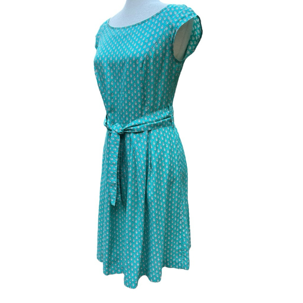 Vintage Souleiado Silk Dress Teal Paisley Print Cap Sleeve French 38 Medium 8/10 - Picture 6 of 14